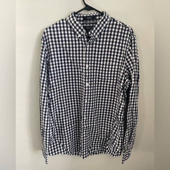 Blue Checkered Trim Fit Men's Long Sleeve Casual Button Down Nordstrom Neck 17 - Picture 2 of 12